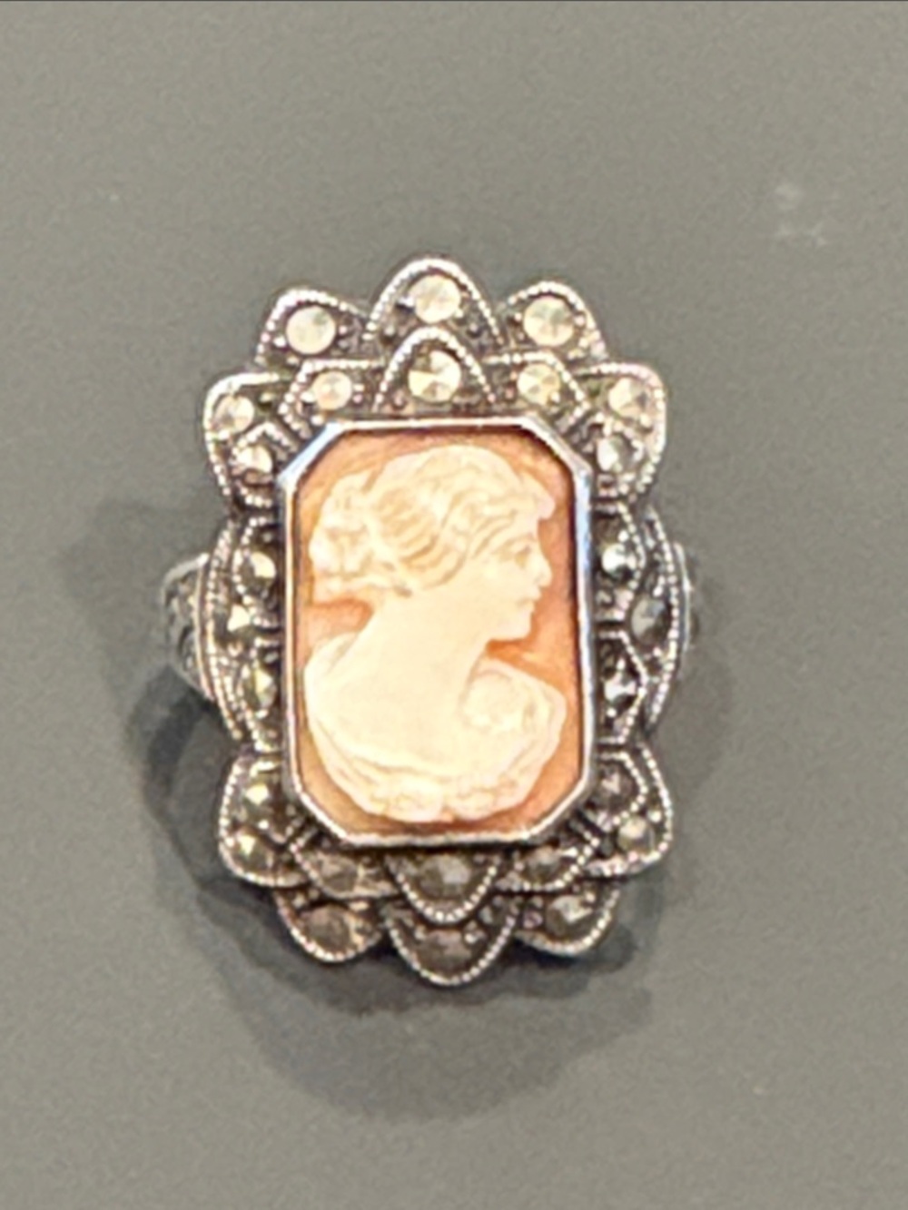 Antique Sterling Marcasite and  Cameo Ring